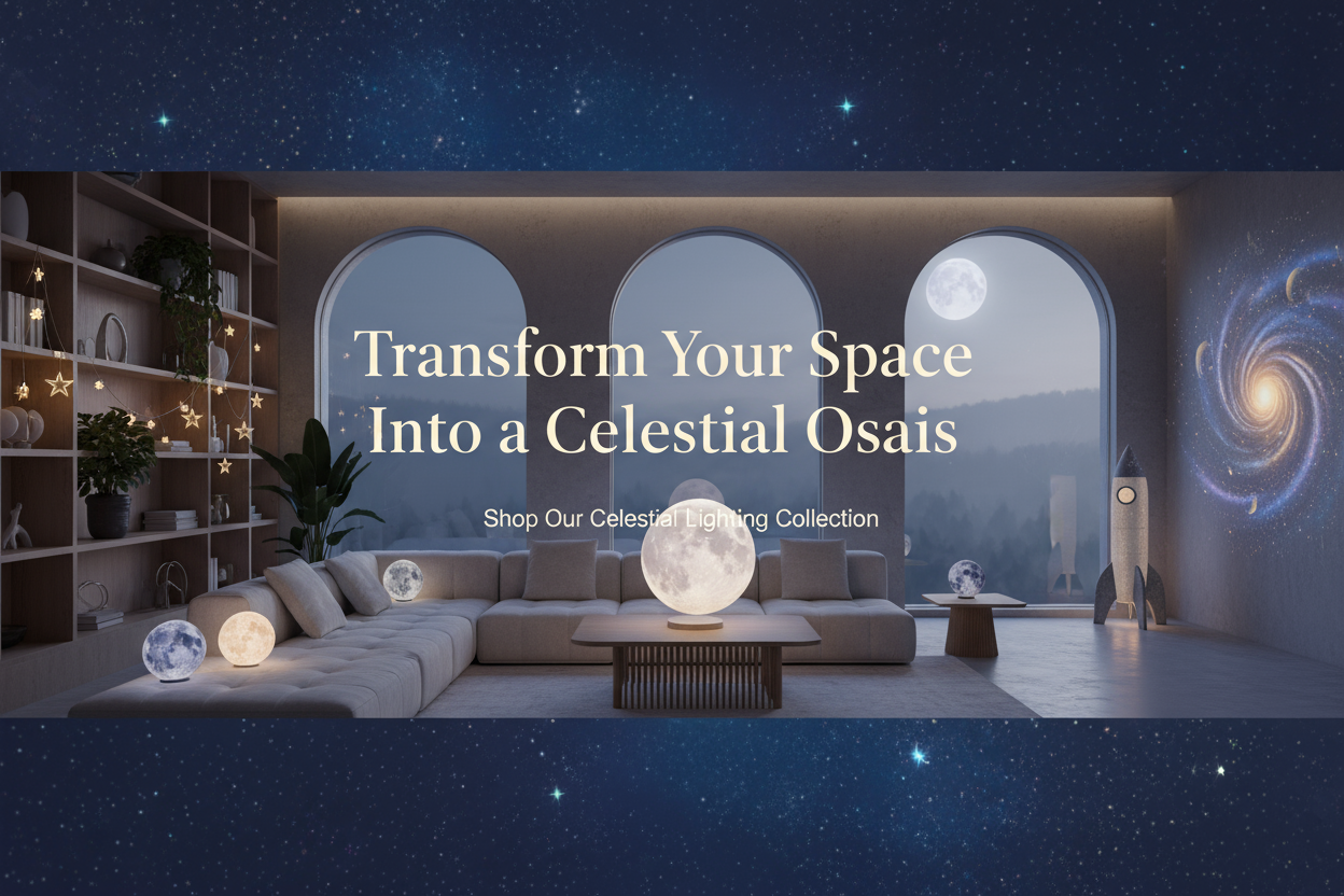 Transform Your Space Into a Celestial Oasis- this is the head line i need in my hero image and out store selling light lamp product s